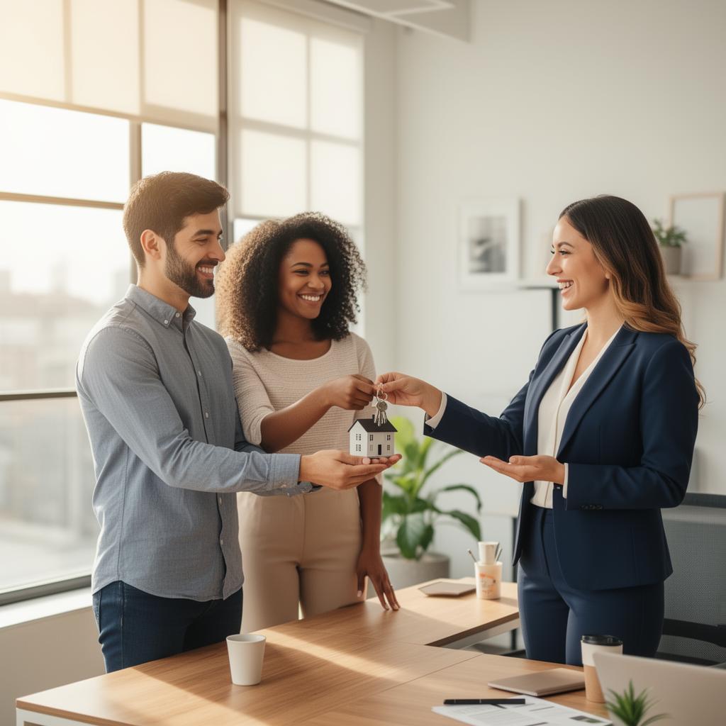 Happy homebuyers receiving keys